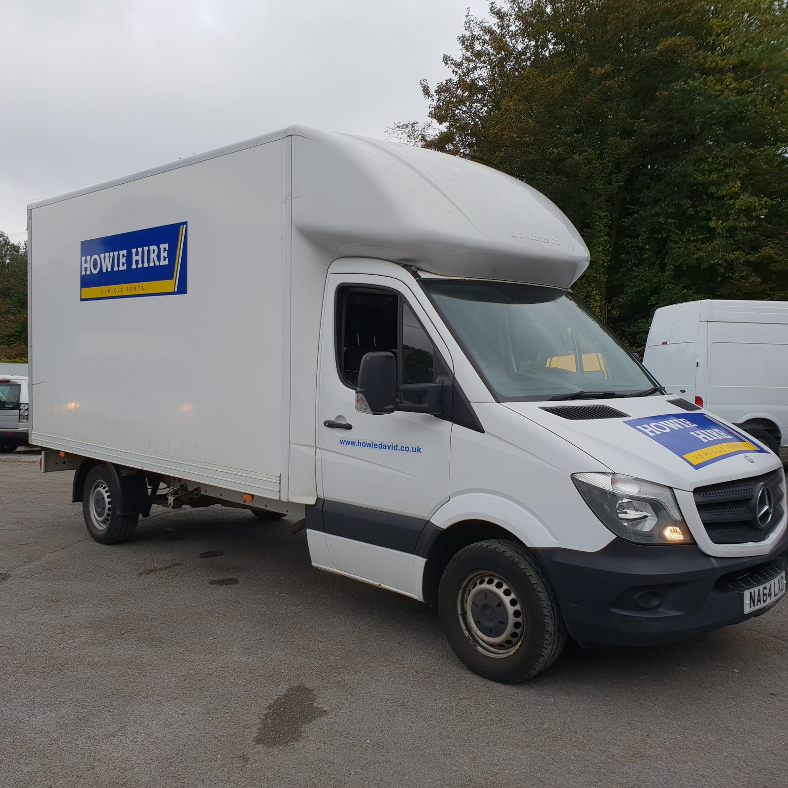 HOWIE HIRE Mercedes Sprinter Luton box van at the Howie David Commercials yard in Ynystawe